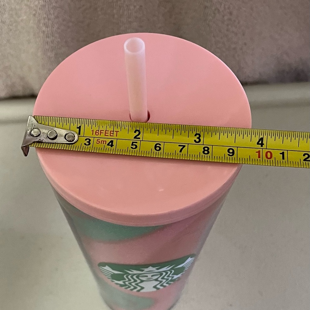 Starbucks 2020 Glitter Pink Green Swirl 24oz Holiday Tumbler with Straw NWT - Picture 9 of 10